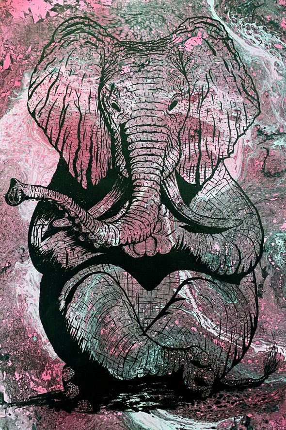 Zen Elephant poster Design by Yeah Right black pink