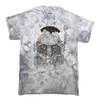 Black and white Mushroom with starry sky and other various fungus and natural elements on a silver crystal wash T-shirt