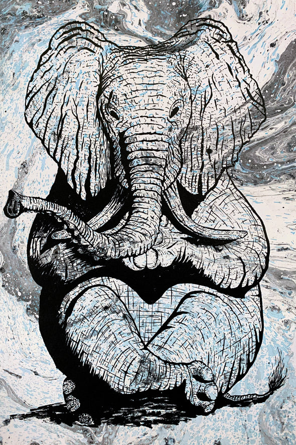 Zen Elephant poster Design by Yeah Right black white grey