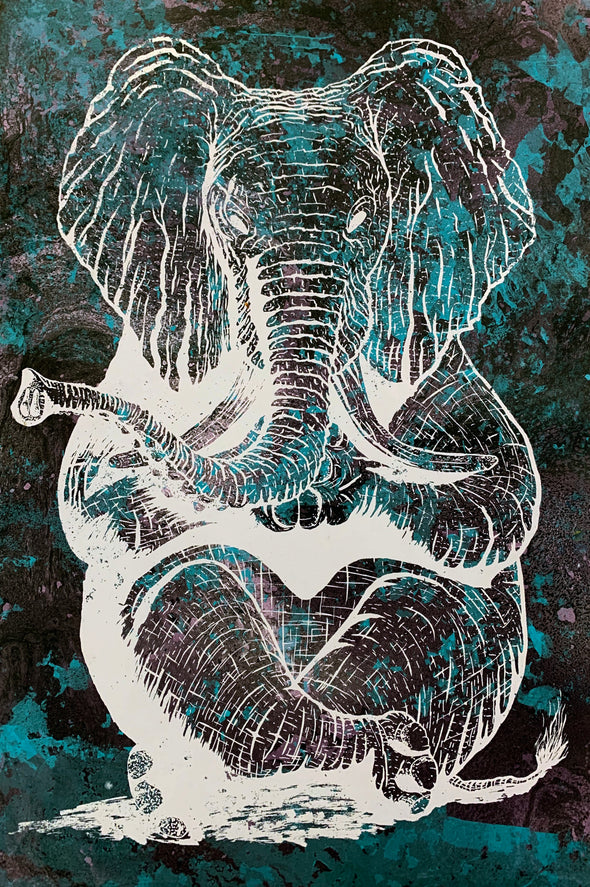 Zen Elephant poster Design by Yeah Right white black blue
